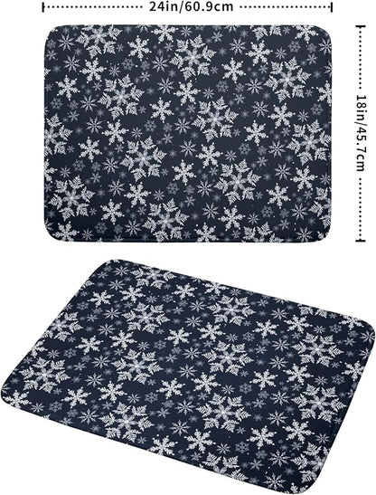 Christmas Dish Drying Mat for Kitchen Counter 24x18 Inch Xmas Snowflake Drying Mat with Absorbent Reversible Microfiber Blue Dish Drainer Mats Rack Pad for Coffee Countertop Protector