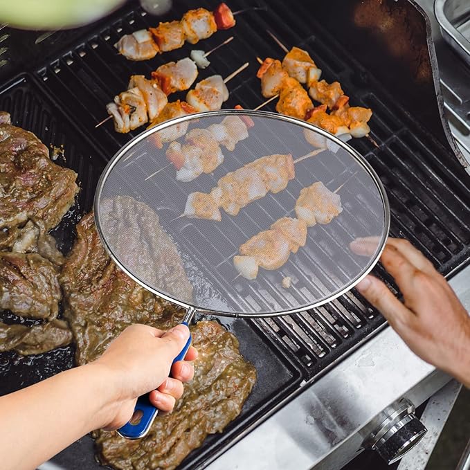 8 Inch Grease Splatter Screen Guard Stainless Steel Splash Screen Protector Guards with Handle Splash-Proof Frying Pan Mesh Pot Lid Cover for Kitchen Cooking Gadgets - Image 6