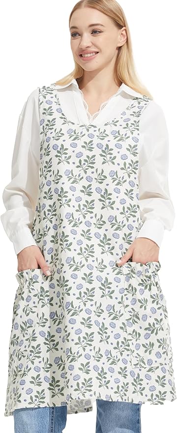 Cozy Adjustable Cross Back Aprons for Women with Pockets Cotton Linen Cooking Kitchen Baking