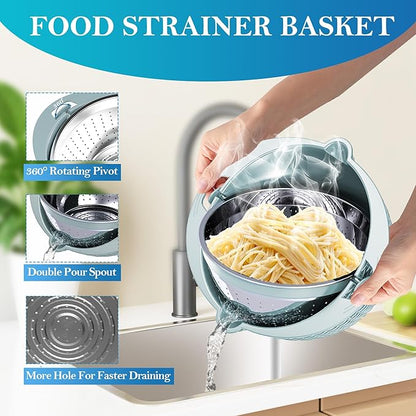 4 in 1 Colander with Mixing Bowl Set, Colander for Kitchen, Strainers and Colanders, Pasta Strainer, Fruit Cleaner, Veggie Wash, Aesthetic Kitchen Essentials - Blue - Image 3