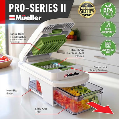 Mueller Pro-Series All-in-One, 12 Blade Mandoline Slicer for Kitchen, Food Chopper, Cucumber Slicer and Spiralizer, Cutter, Dicer, Grater, Gifts for Mom, Kitchen Essentials, White Sand/Green - Image 2