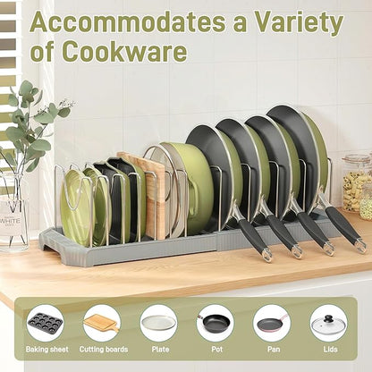 Pots and Pans Organizer for under Cabinet, Pan Pot Organizers inside Cabinet, Expandable Organizer with 12 Adjustable Dividers for Cookie Sheets, Cutting Boards, Pot Lids, Cookware - Pan Rack, Grey - Image 4