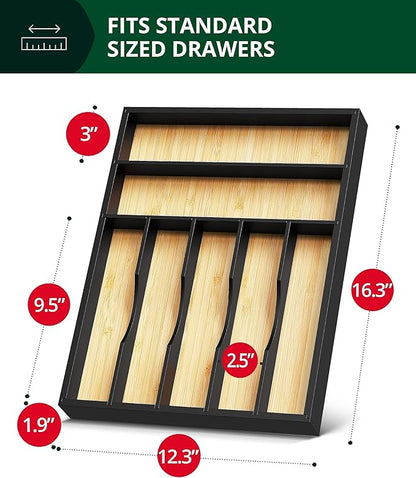 ROYAL CRAFT WOOD Luxury Bamboo Kitchen Drawer Organizer - Silverware Organizer - Utensil Holder and Cutlery Tray with Grooved Drawer Dividers for Flatware and Kitchen Utensils (7 Slot) - Image 3