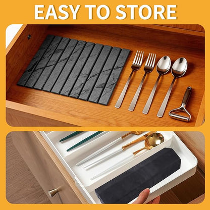 Stone Dish Drying Mat for Kitchen Counter, 24"×16" Quick Dry Stone Dishes Mat, Foldable Water Absorbing Diatomaceous Earth Drying Mats with Non-Slip Heat-Resistant Base for Dishes Utensils(Dark Gray) - Image 7