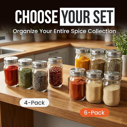 Mason Jar Shaker Lids Stainless Steel – Adjustable Spice & Seasoning Dispenser Tops for Regular Mouth Ball Canning Jars (4 Pack)