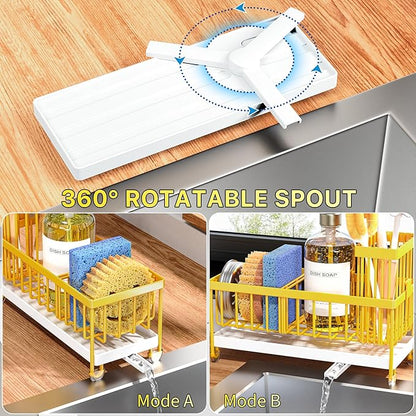 Cisily Sponge Holder for Kitchen Sink, Sink Caddy Organizer with High Brush Holder, Kitchen Countertop Organizers, 304 Stainless Steel, Lemon Yellow Kitchen Decor and Accessories - Image 2