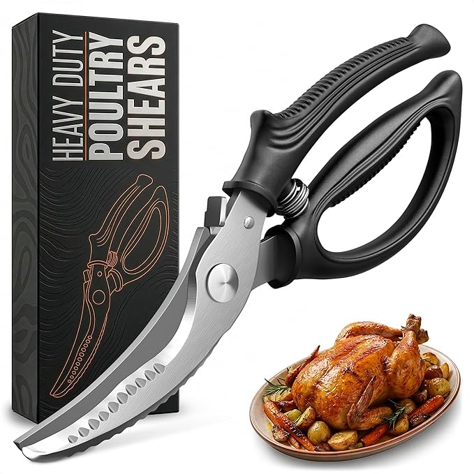 Poultry Shears Heavy Duty – Stainless Steel Chicken Shears with Spring Loaded Design, Non-Slip Serrated Edge & Safety Lock, Dishwasher Safe – Bone Cutting Scissors for Turkey, Poultry & Spatchcock by LIBERHAUS
