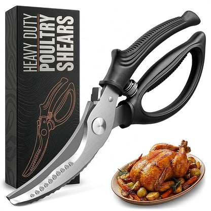 Poultry Shears Heavy Duty – Stainless Steel Chicken Shears with Spring Loaded Design, Non-Slip Serrated Edge & Safety Lock, Dishwasher Safe – Bone Cutting Scissors for Turkey, Poultry & Spatchcock by LIBERHAUS
