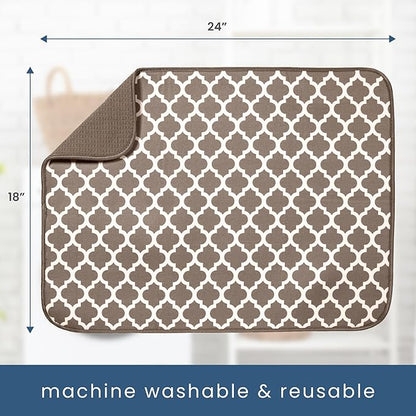 S&T INC. Dish Drying Mat XL, 18” x 24”, Absorbent Microfiber Kitchen Counter Mat, Dish Drying Pad for Dishes, Utensils, Pots and Pans, Extra Large, Taupe Trellis - Image 6