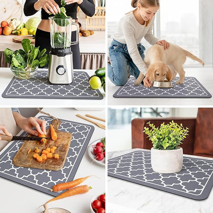 WISELIFE Dish Drying Mat Super Absorbent Drying Mat Large Dish Drying Mats for Kitchen Counter Easy Clean Dish Mat Kitchen Drying Mat16"x 24" Stylish Grey - Image 6