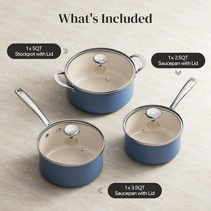Redchef Non-stick Stock Pots Set 5QT, Sauce Pan with Lids(2.5QT, 3.5QT) Multifunctional Kitchen Cookware Sets, Non Toxic with Stay Cool Handle, PTFE & PFAS & PFOA Free, Dishwasher/Oven Safe (Blue) - Image 8