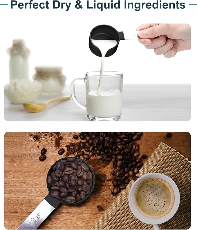 Measuring Cups and Spoons Set of 8 Pieces, nesting measuring cups for Measuring Dry or Liquid Ingredients, Stainless Steel Handle, Kitchen Gadgets for Cooking & Baking （Black） - Image 6