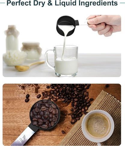 Measuring Cups and Spoons Set of 8 Pieces, nesting measuring cups for Measuring Dry or Liquid Ingredients, Stainless Steel Handle, Kitchen Gadgets for Cooking & Baking （Black） - Image 6