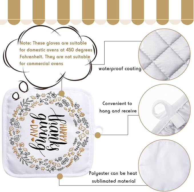 Patelai 6 Pieces Blank Sublimation Oven Mitts Set Include Blank Sublimation Heat Resistance Oven Gloves and Pot Holders for DIY Kitchen Dining Room Accessories