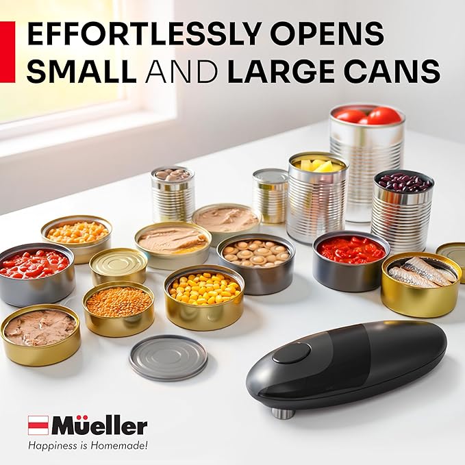 MUELLER HOME SmoothEdge Auto Electric Can Opener – Battery‑Operated One‑Touch w Magnet Lid Lifter – Portable Hands‑Free Automatic Can Openers for Seniors & Arthritis, Smooth‑Edge Cut Technology, Black - Image 7