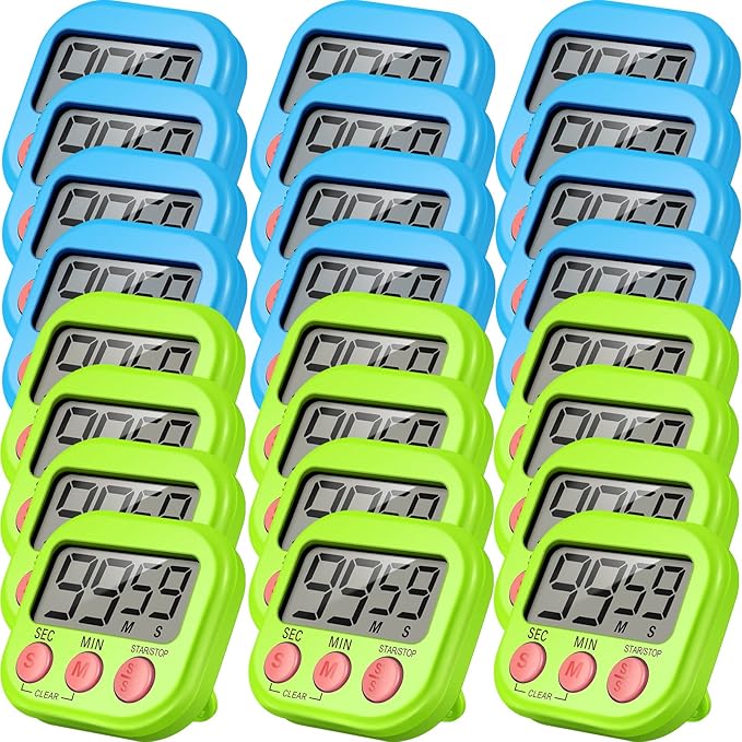 Weewooday 24 Pcs Digital Kitchen Timer Magnetic Timer Bulk On/Off Switch Minute Second Count up Countdown Loud Alarm for Exercise Cook Baking (Blue,Green) by Weewooday