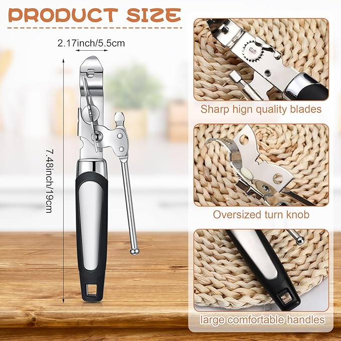 Gisafai 20 Pcs Can Opener Manual Bulk Smooth Edge with Sharp Blade and Soft Non Slip Grip Handle Heavy Duty Handheld Safety Can Opener, Black and Silver - Image 2