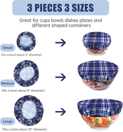 wegreeco Elastic Reusable Bowl Covers for Bread Proofing, Fabric Cloth Sourdough Bowl Covers for Proofing - Set of 3, Blue Check