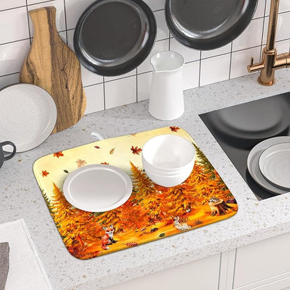 Autumn Drying Matt Kitchen Counter Small Absorbent Coffee Mat Fall Forest Microfiber Drying Mat for Holiday Decor - Image 6