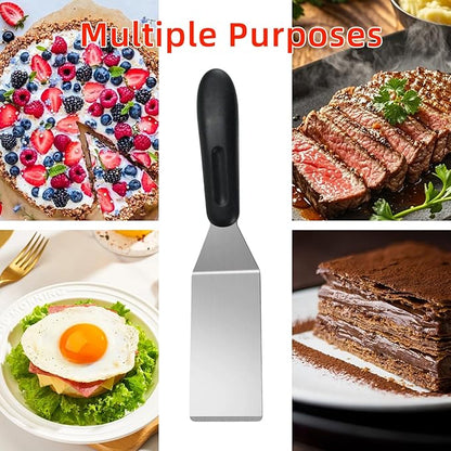 2-Pieces Small Metal Spatula Set, Mini Metal Spatulas for Kitchen Use, Stainless Steel Spatula for Flipping, Serving & Turning Pancakes, Eggs, Brownies, Cookies, Cakes & Desserts (2 PC SOLID)