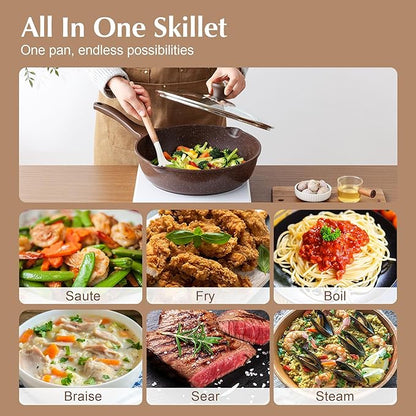 SENSARTE Nonstick Deep Frying Pan Skillet, 12-inch Saute Pan with Lid, Stay-Cool Handle, Healthy Cookware Cooking Pan with Cover, Induction Compatible (Toffee Brown) - Image 5