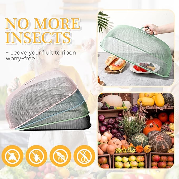 Hicarer 4 Pcs Metal Mesh Screen Food Cover for Outdoors Set Large 18.5 Inch Mesh Food Tents for Outdoor Mesh Food Covers Picnic Food Covers for Indoor Plate (Black, Blue, Green, Pink) - Image 6