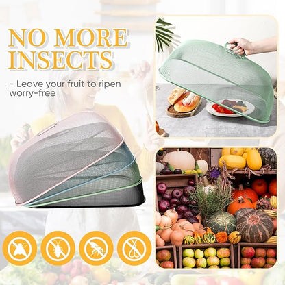 Hicarer 4 Pcs Metal Mesh Screen Food Cover for Outdoors Set Large 18.5 Inch Mesh Food Tents for Outdoor Mesh Food Covers Picnic Food Covers for Indoor Plate (Black, Blue, Green, Pink) - Image 6