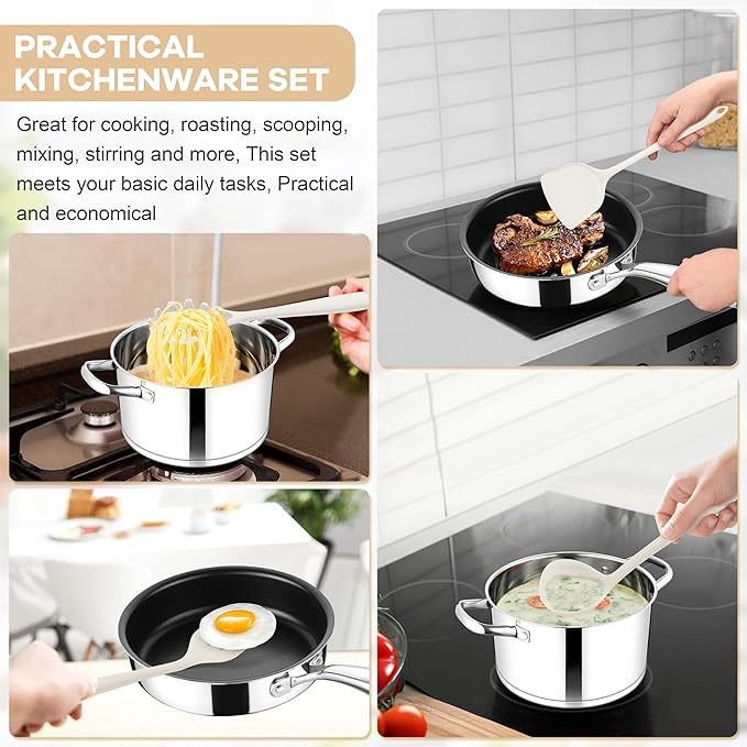 TeamFar 8 PCS Silicone Cooking Utensils - 446°F Heat Resistant Kitchen Silicon Utensils Set, Turner, Spatula, Spoon, Whisk, Kitchen Cooking Gadgets Tools for Nonstick Cookware, Dishwasher Safe-White - Image 4