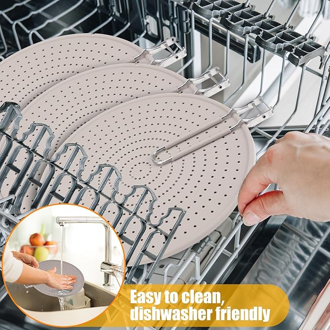 Tioncy 3 Pcs Silicone Splatter Screen for Frying Pan Grease Oil Splatter Collapsible Splash Guard Heat Resistant Multi Use for Baking and Cooking(Gray) - Image 6