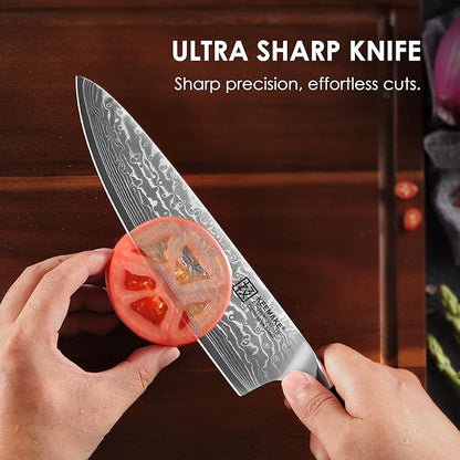 KEEMAKE Damascus Kitchen Knife Set, 3 PCS Japanese Knife Sets with Full Tang Ergonomic Handle, 67 Layers Damascus Chef Knives, Gift Box for Men Husband