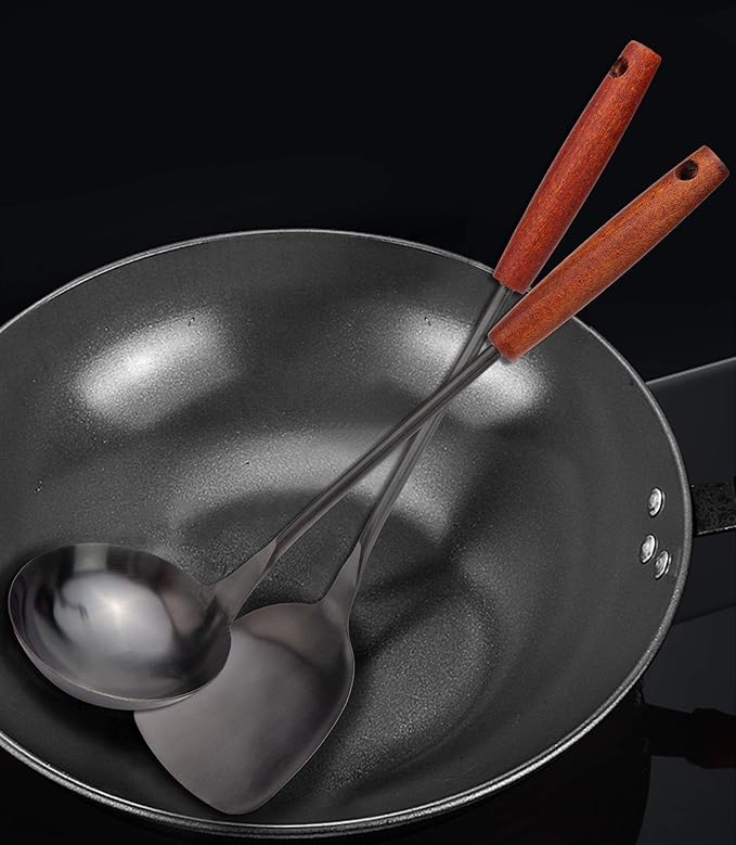 Stainless Steel Wok Utensil - 14.2 Inch Rust Proof Soup Ladle With Ergonomic Wooden Handle - Serving Spoon For Cooking, Gravy, Sauces, and More - Image 4