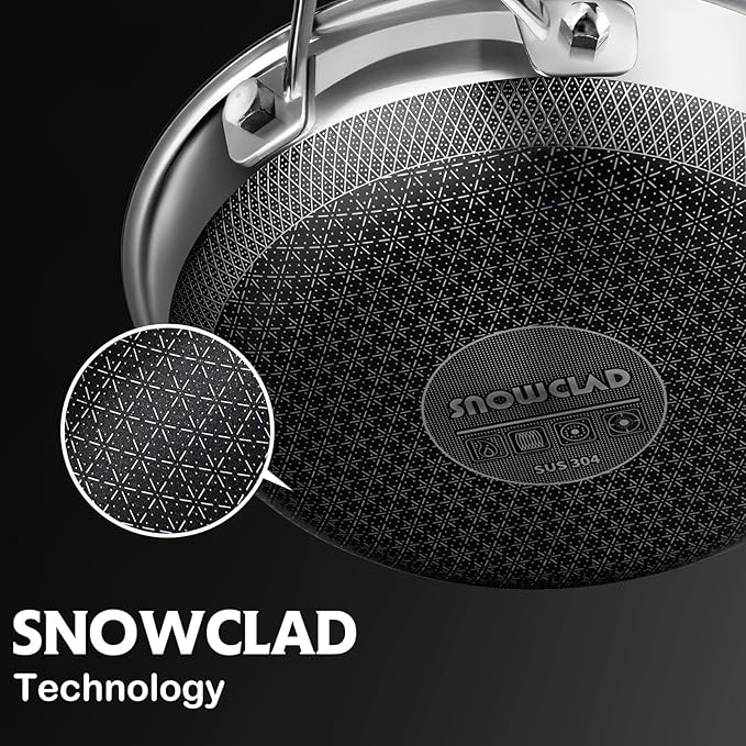 SNOWCLAD 12 Inch Hybrid Nonstick Frying Pan, Stainless Steel Skillet, Dishwasher Safe, Induction & Oven Broiler Safe, PFOA-Free Non-Toxic Cookware