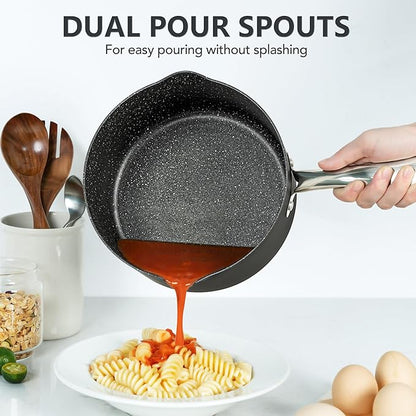 MICHELANGELO Hard Anodized Saucepan Set with Lids, Nonstick Saucepan with Pour Spouts & Strainer Lid for Easy Pour, Granite Derived Coating Sauce Pot Set - 1.5QT & 3QT Induction Sauce Pans - Image 3