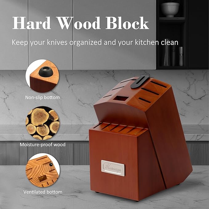 Knife Block Set, Japanese Stainless Steel Kitchen Knife Set with Built-in Sharpener, Sharp Knives with Non-slip Ergonomic Handle - Dishwasher Safe, Home Essential Gifts - Image 6