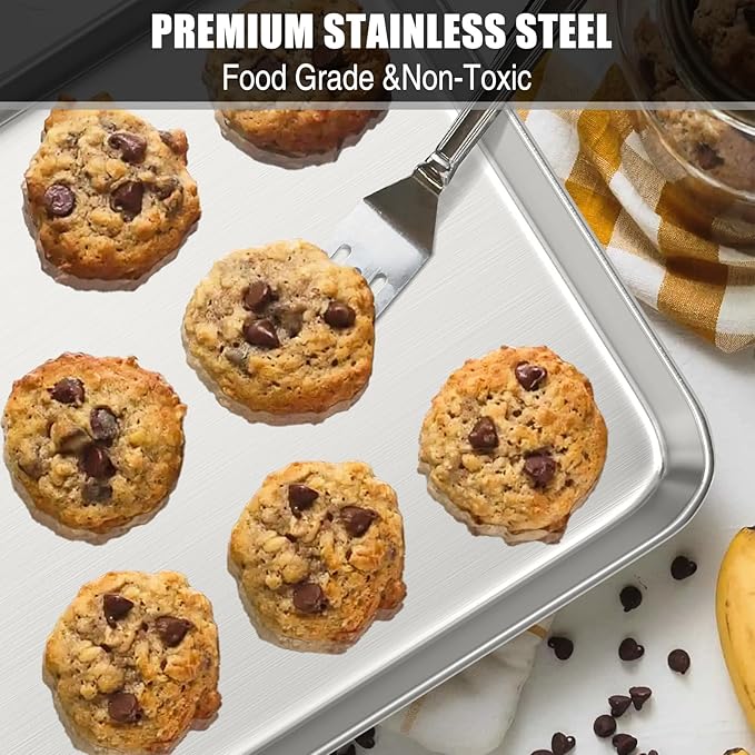 Baking Sheet Cookie Sheet Set of 2, Umite Chef Stainless Steel Baking Pans Tray Professional 18 inch, Non Toxic & Healthy, Mirror Finish & Rust Free, Easy Clean & Dishwasher Safe - Image 7