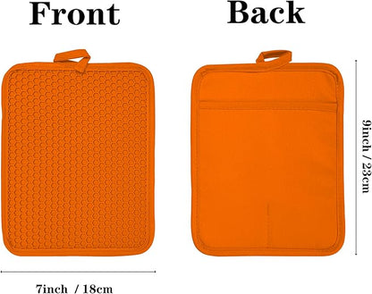 Oven Pot Holder with Pocket Cotton Heat Resistant Coaster Potholder Kitchen Hot Pad Oven Mitts for Cooking and Baking Square 7"x9" (Orange, Silicone) - Image 2