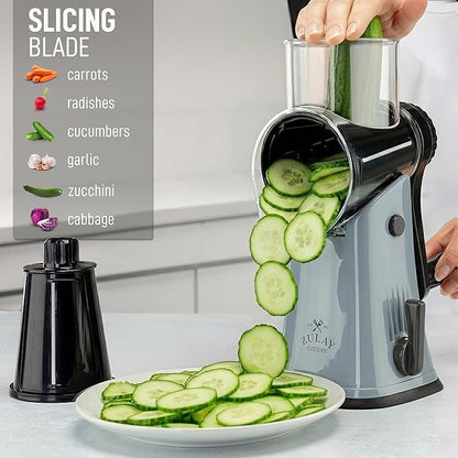 Zulay Kitchen Rotary Cheese Grater 5 Blade Cheese Shredder - Manual Hand Crank Cheese Grater With Reinforced Suction & 5 Interchangeable Drums - Easy to Use, Vegetable Chopper Round Mandoline Slicer - Image 5