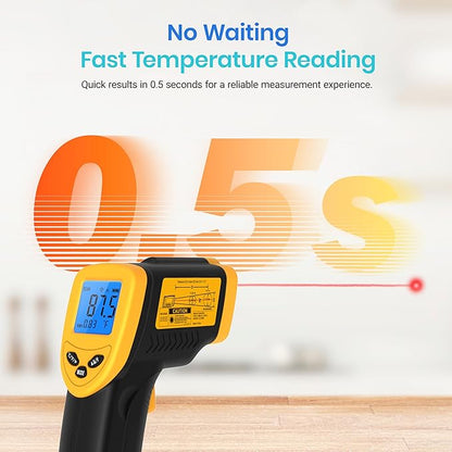 Etekcity Infrared Thermometer Laser Temperature Gun 774, Meat Food Candy Oven Thermometer for Griddle Accessories, Heat Gun for Cooking Refrigerator Tools, Adjustable Emissivity & Max Measure, Yellow - Image 9