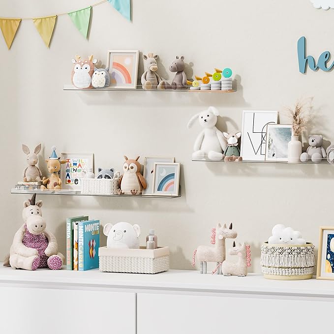 upsimples 6 Pack Acrylic Shelves for Wall Storage, 15" x 4“ Floating Bookshelves for Kids, Display Shelf Organizer for Bathroom, Bedroom, Living Room, Kitchen, Room Decor, Clear - Image 5