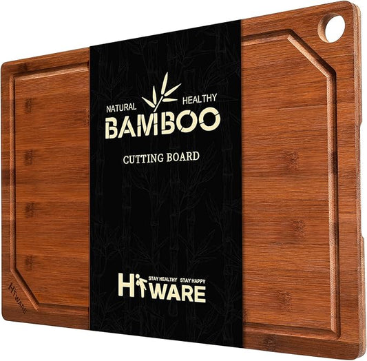 Hiware Wood Cutting Boards for Kitchen, Heavy Duty Bamboo Cutting Board with Juice Groove, Bamboo Chopping Board Set for Meat, Vegetables - 18" x 12" by HIWARE