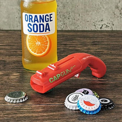 Cap Shooting Bottle Opener Gun - Launches Caps for World Cup Parties, BBQs & Adult Gatherings, Fun Gadget for Men, Unique Gag Gift for Sports Events (1 pc red)