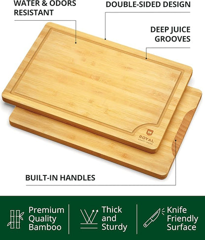 ROYAL CRAFT WOOD Wooden Cutting Boards for Kitchen Meal Prep & Serving - Bamboo Wood Serving Board Set with Deep Juice Groove Side Handles - Charcuterie & Chopping Butcher Block for Meat - Image 3