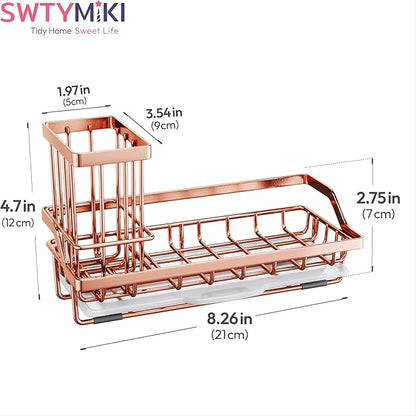 SWTYMIKI Sink Caddy Kitchen Sink Organizer with Detachable Brush Holder, Stainless Steel Sponge Holder with Removable Drip Tray Sponge Caddy for Kitchen Countertop, Rose Gold - Image 7