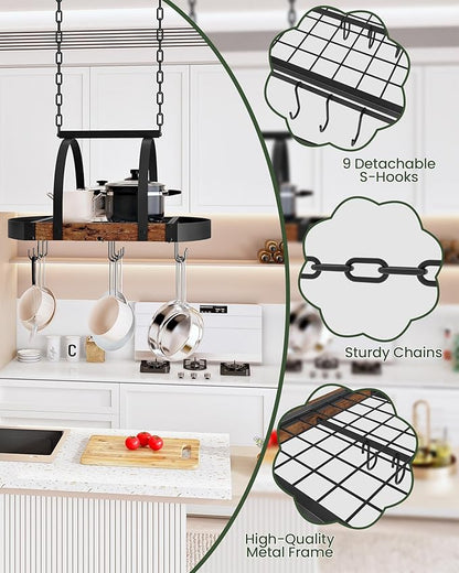 CHOEZON Hanging Pot Rack, Pot Hanger for Kitchen, Ceiling Mounted Pot Holder, Cookware Organizer with 9 S-Shaped Hooks, for Pot, Pan Storage, Space-Saving, Rustic Brown and Black TPR07BF - Image 5