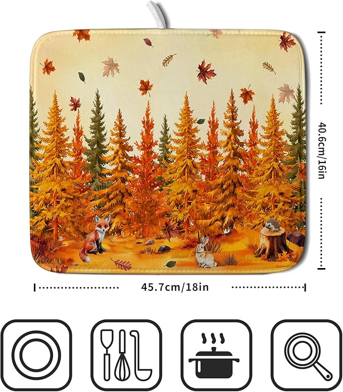 Autumn Drying Matt Kitchen Counter Small Absorbent Coffee Mat Fall Forest Microfiber Drying Mat for Holiday Decor - Image 2