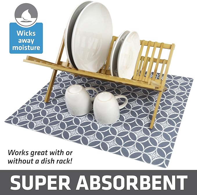 Drymate Jumbo XL Dish Drying Mat (19”x24”), Low-Profile, Super Absorbent, Quick Dry Fabric, Waterproof & Slip-Resistant, for Kitchen Counter, Trimmable, Easy to Clean (USA Made)(Indigo Grey) - Image 2