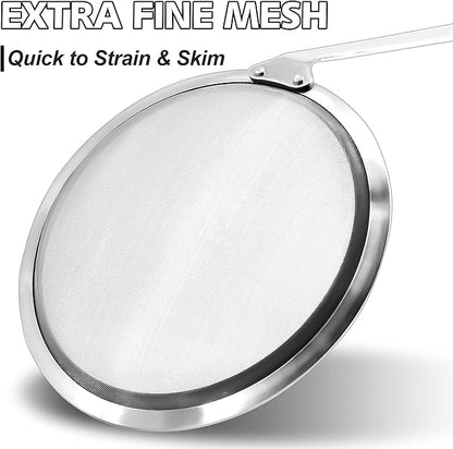 Anaeat Stainless Steel Fat Skimmer Spoon - Set of 3 Professional Kitchen Fine Mesh Food Strainer and Hot Pot Skimmer with Long Handle for Skimming, Cooking, Frying, Grease, Gravy and Foam (3"+4"+4.7")
