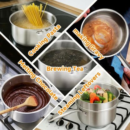 Ohtomber Tri-Ply Steamer for Cooking - Stainless Steel 3 Qt Saucepan with Lid, Medium Kitchen Induction Cooking Pot with Vegetable Food Steamer Basket, Non Stick Sauce Pan with Stay-Cool Handle - Image 7