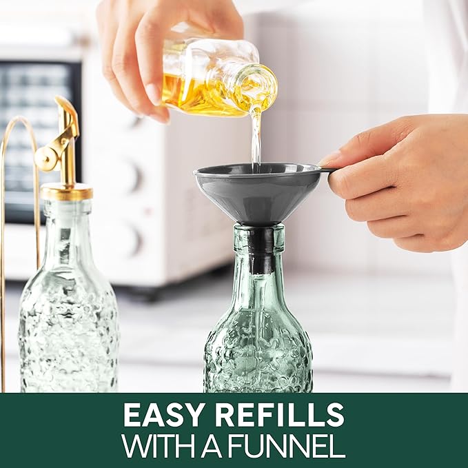 COOK WITH COLOR Glass Olive Oil Bottle Dispenser - 2 Pack- 17oz Oil and Vinegar Cruet - Olive Oil Carafe Decanter for Kitchen, Floral, Green - Image 8