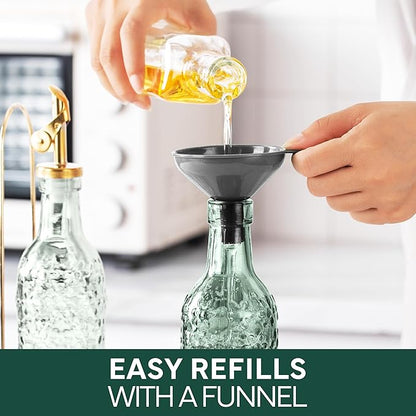 COOK WITH COLOR Glass Olive Oil Bottle Dispenser - 2 Pack- 17oz Oil and Vinegar Cruet - Olive Oil Carafe Decanter for Kitchen, Floral, Green - Image 8